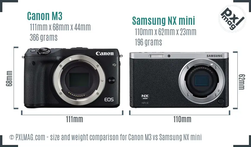 Canon M3 vs Samsung NX mini size comparison