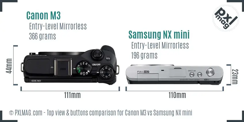 Canon M3 vs Samsung NX mini top view buttons comparison