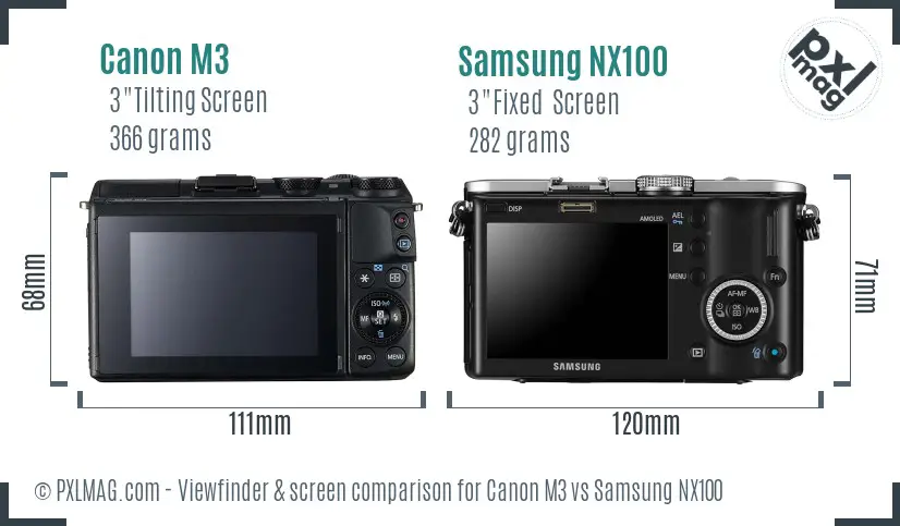 Canon M3 vs Samsung NX100 Screen and Viewfinder comparison