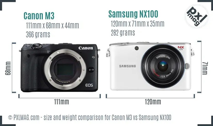 Canon M3 vs Samsung NX100 size comparison