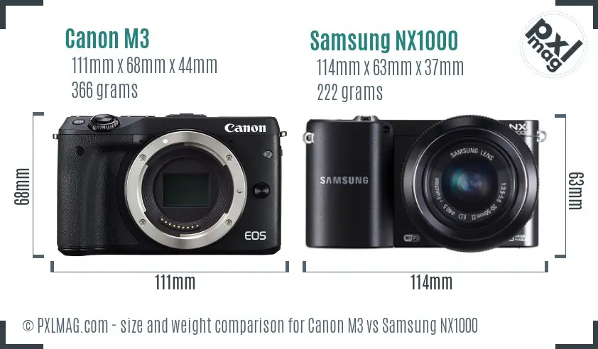 Canon M3 vs Samsung NX1000 size comparison