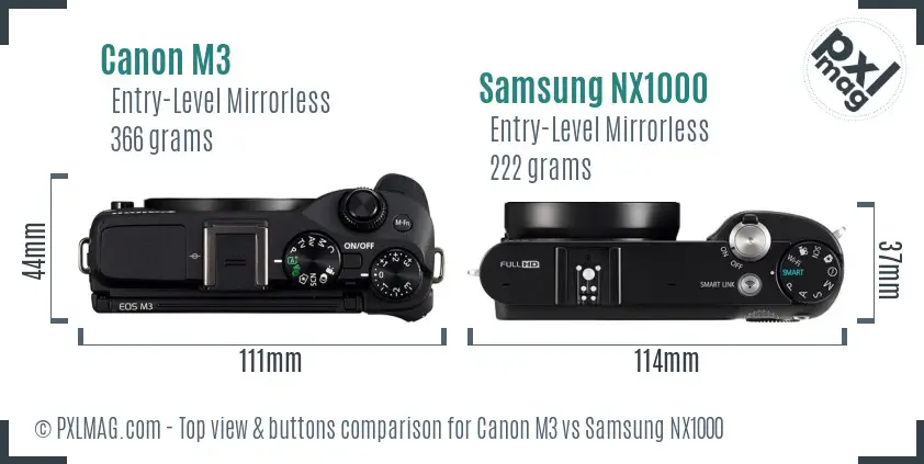 Canon M3 vs Samsung NX1000 top view buttons comparison