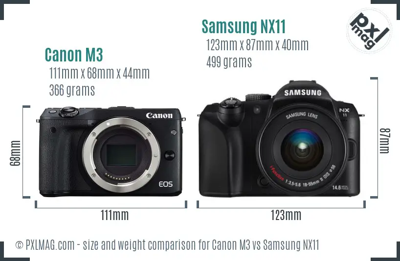 Canon M3 vs Samsung NX11 size comparison