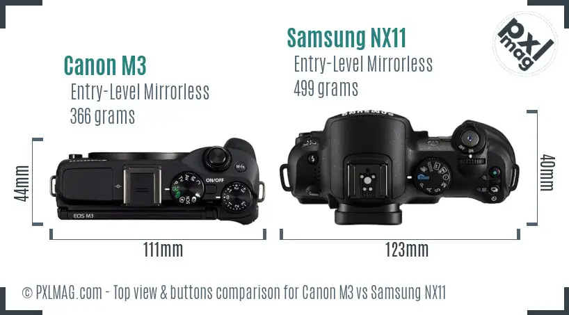 Canon M3 vs Samsung NX11 top view buttons comparison