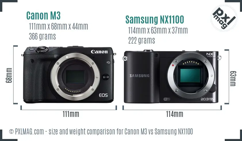 Canon M3 vs Samsung NX1100 size comparison