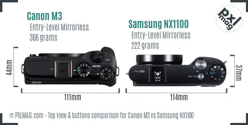 Canon M3 vs Samsung NX1100 top view buttons comparison