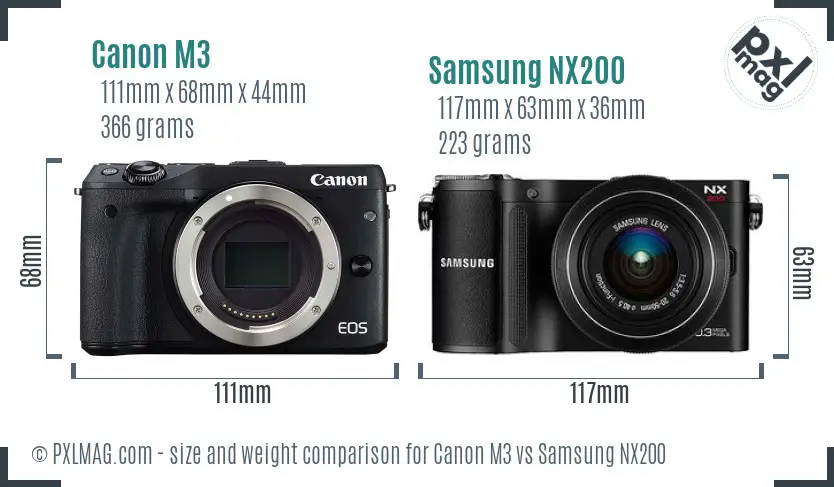 Canon M3 vs Samsung NX200 size comparison