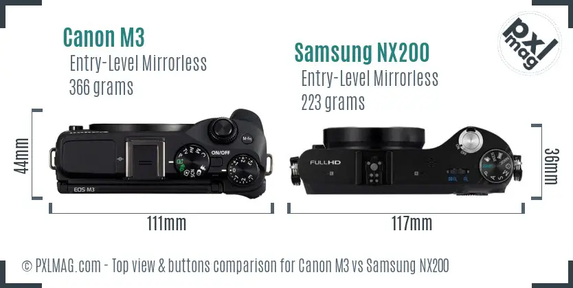 Canon M3 vs Samsung NX200 top view buttons comparison