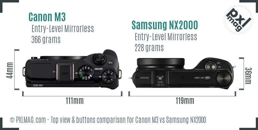 Canon M3 vs Samsung NX2000 top view buttons comparison