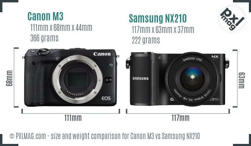 Canon M3 vs Samsung NX210 size comparison Canon M3 vs Samsung NX210 size comparison