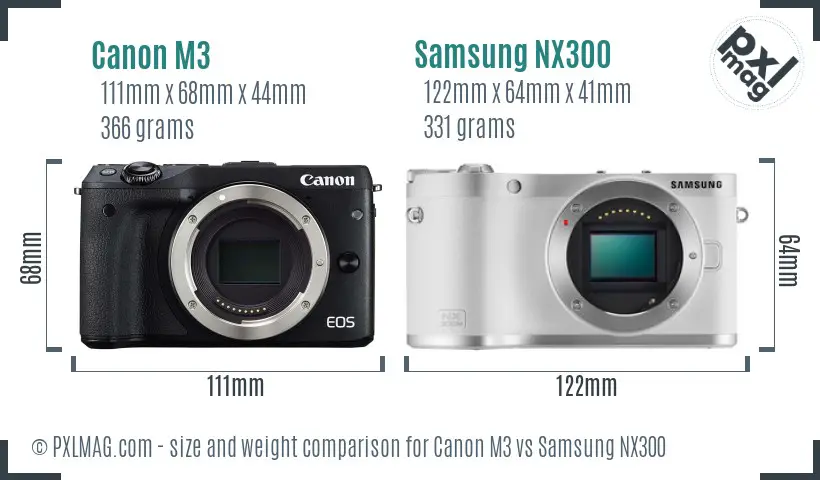 Canon M3 vs Samsung NX300 size comparison