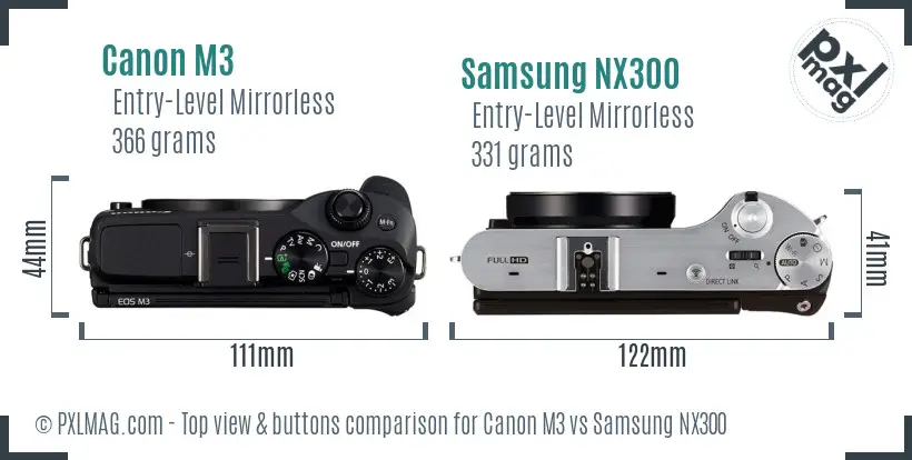 Canon M3 vs Samsung NX300 top view buttons comparison