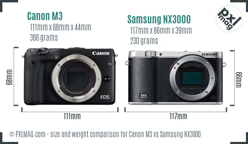 Canon M3 vs Samsung NX3000 size comparison