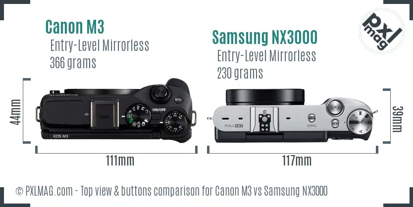 Canon M3 vs Samsung NX3000 top view buttons comparison
