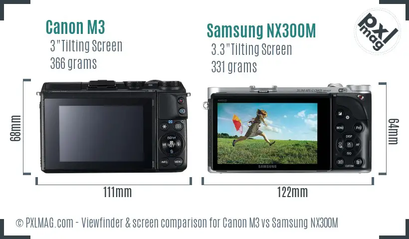 Canon M3 vs Samsung NX300M Screen and Viewfinder comparison