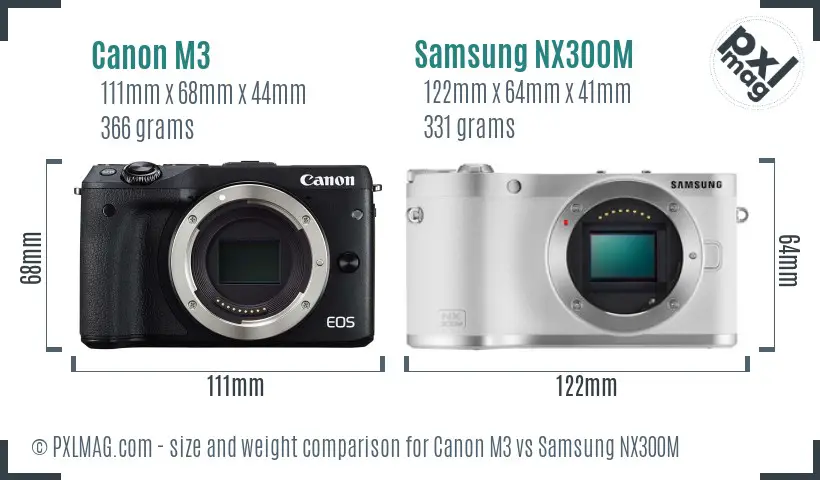 Canon M3 vs Samsung NX300M size comparison
