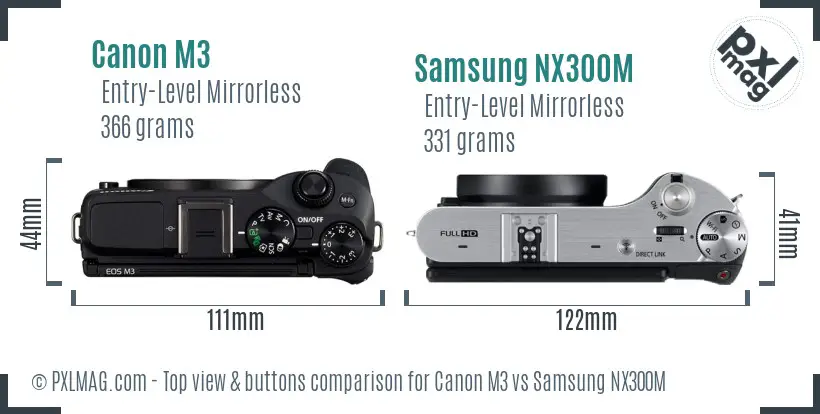 Canon M3 vs Samsung NX300M top view buttons comparison