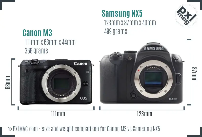 Canon M3 vs Samsung NX5 size comparison