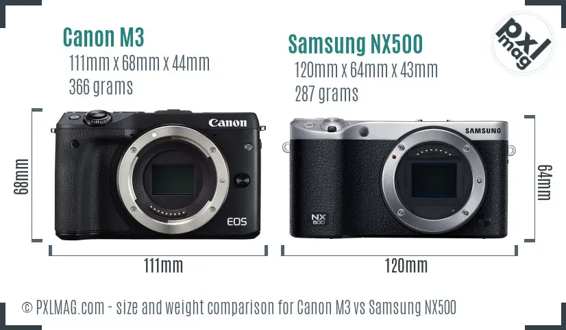 Canon M3 vs Samsung NX500 size comparison