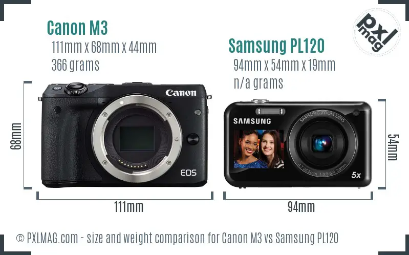 Canon M3 vs Samsung PL120 size comparison