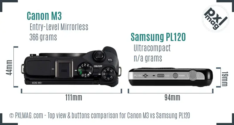 Canon M3 vs Samsung PL120 top view buttons comparison