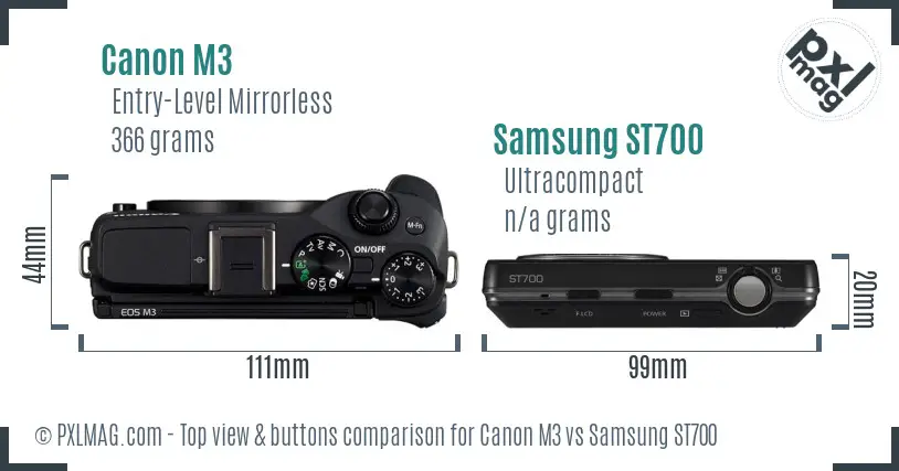 Canon M3 vs Samsung ST700 top view buttons comparison