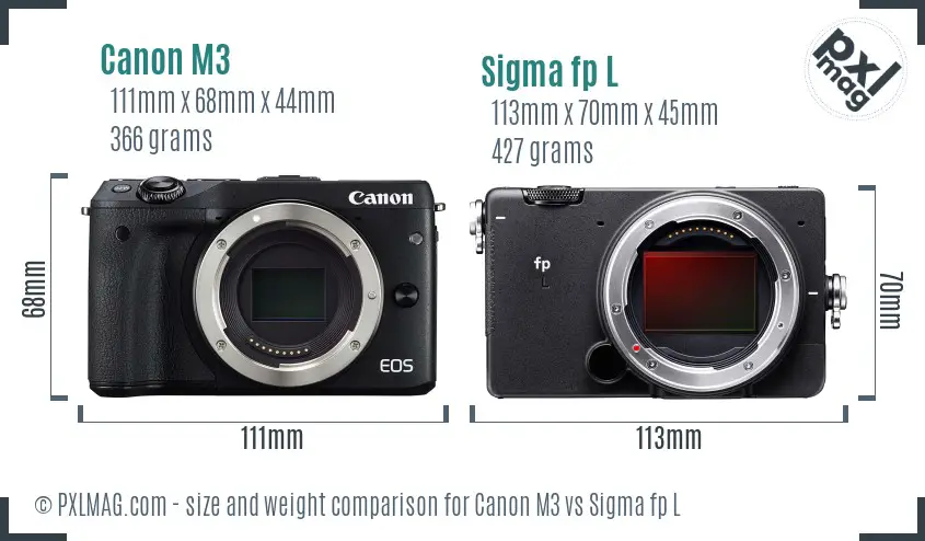 Canon M3 vs Sigma fp L size comparison