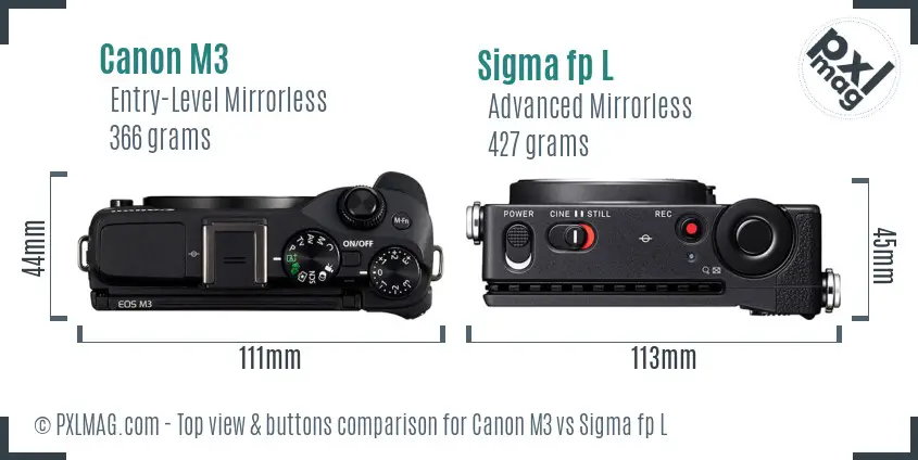 Canon M3 vs Sigma fp L top view buttons comparison