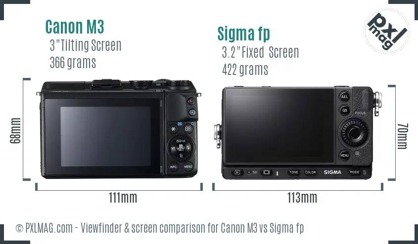 Canon M3 vs Sigma fp Screen and Viewfinder comparison