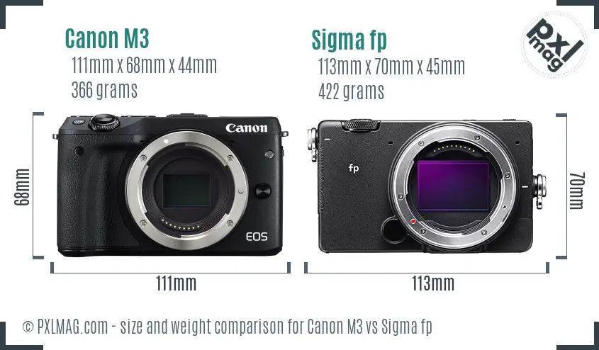 Canon M3 vs Sigma fp size comparison