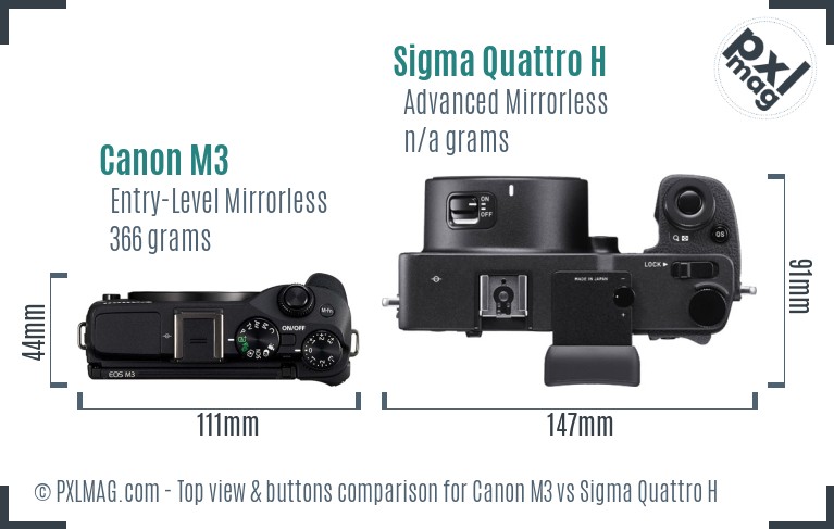 Canon M3 vs Sigma Quattro H top view buttons comparison