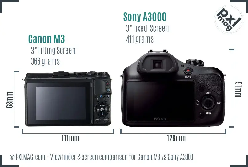 Canon M3 vs Sony A3000 Screen and Viewfinder comparison