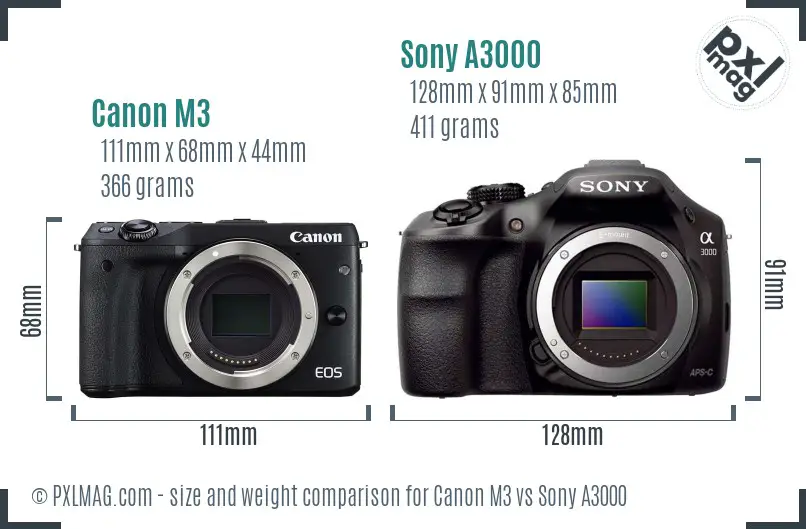 Canon M3 vs Sony A3000 size comparison