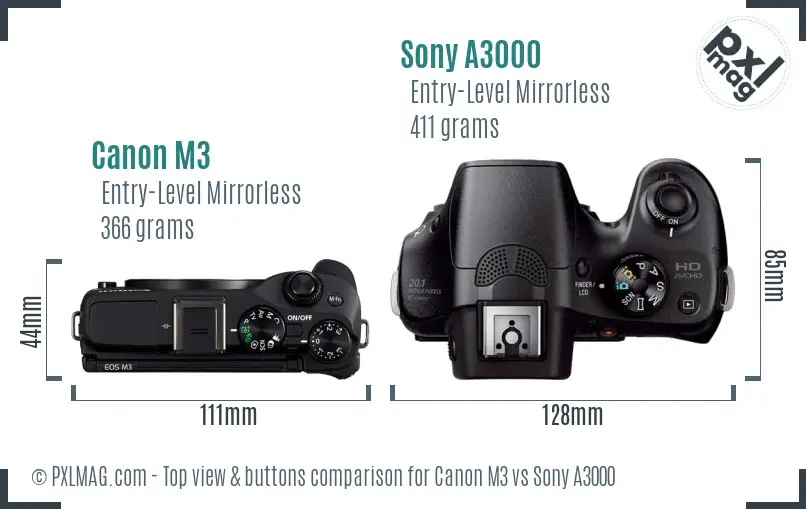 Canon M3 vs Sony A3000 top view buttons comparison