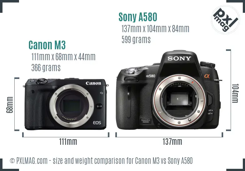 Canon M3 vs Sony A580 size comparison
