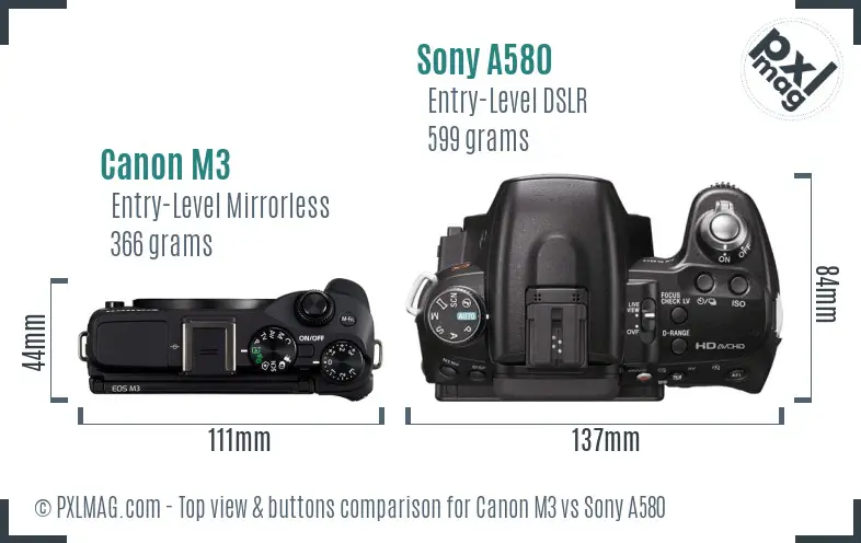 Canon M3 vs Sony A580 top view buttons comparison