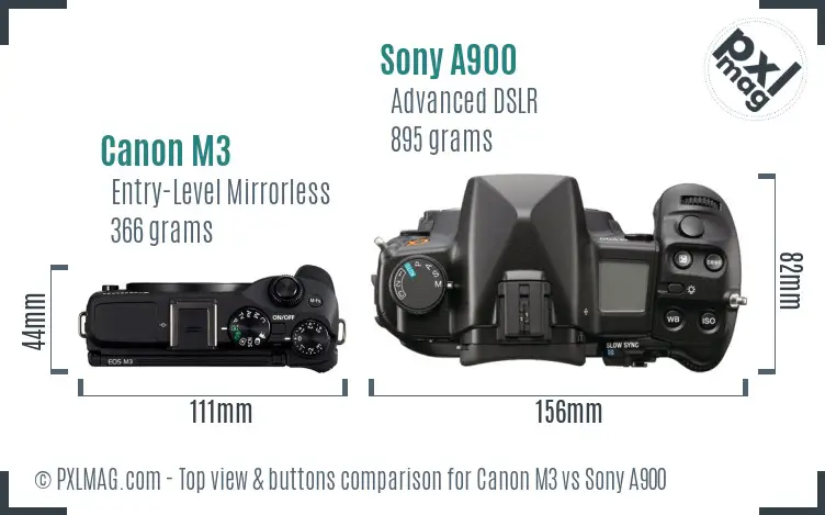Canon M3 vs Sony A900 top view buttons comparison