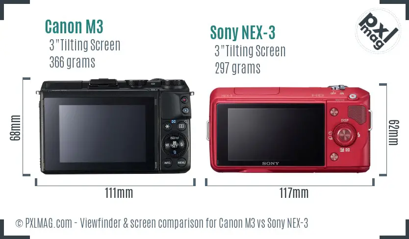 Canon M3 vs Sony NEX-3 Screen and Viewfinder comparison