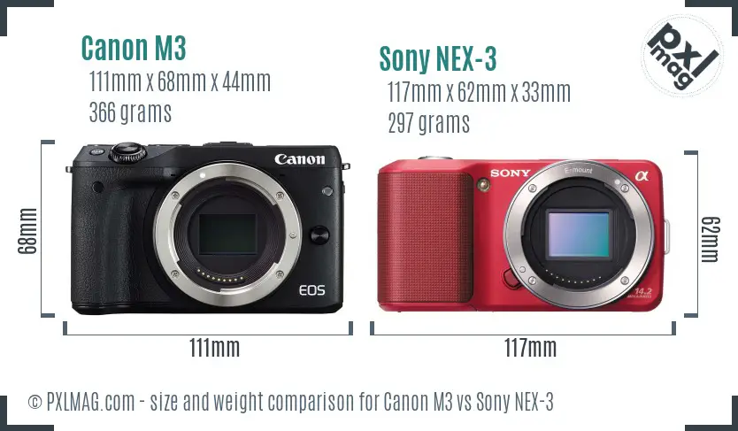 Canon M3 vs Sony NEX-3 size comparison