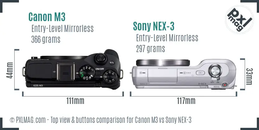 Canon M3 vs Sony NEX-3 top view buttons comparison