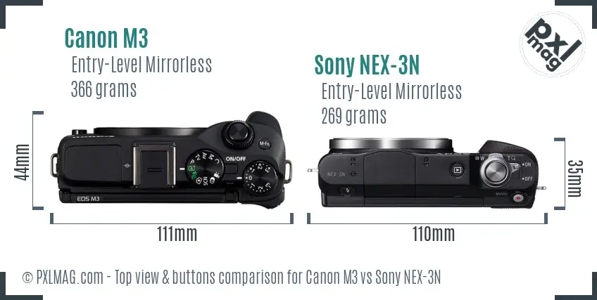 Canon M3 vs Sony NEX-3N top view buttons comparison