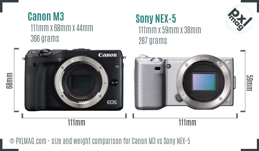 Canon M3 vs Sony NEX-5 size comparison