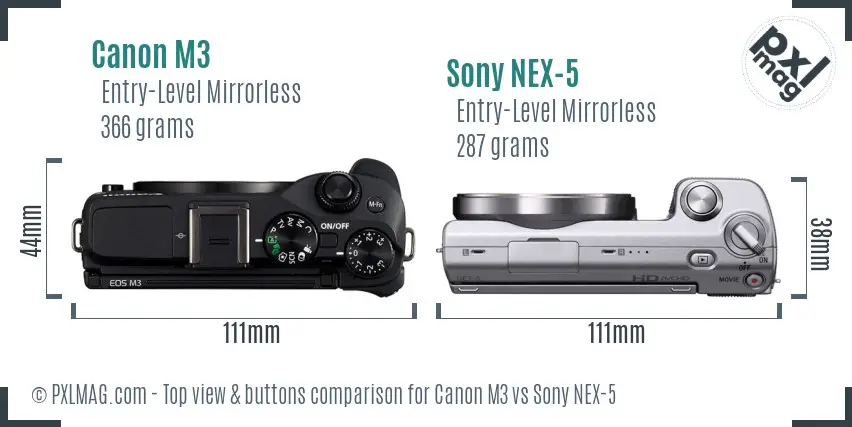 Canon M3 vs Sony NEX-5 top view buttons comparison