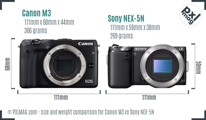 Canon M3 vs Sony NEX-5N size comparison