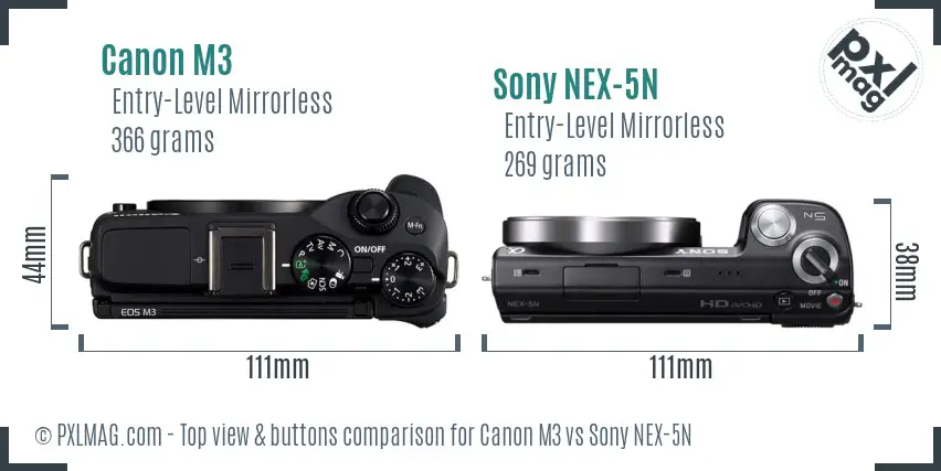 Canon M3 vs Sony NEX-5N top view buttons comparison