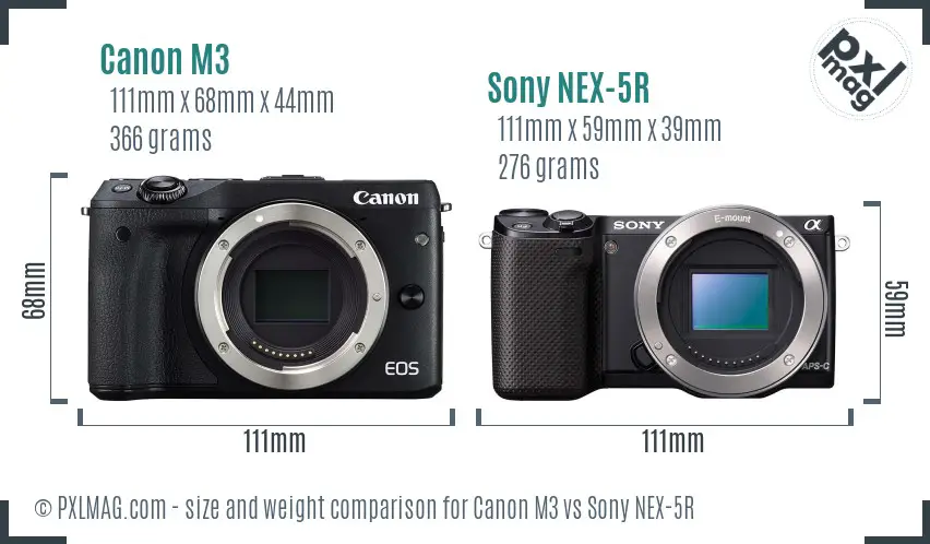 Canon M3 vs Sony NEX-5R size comparison