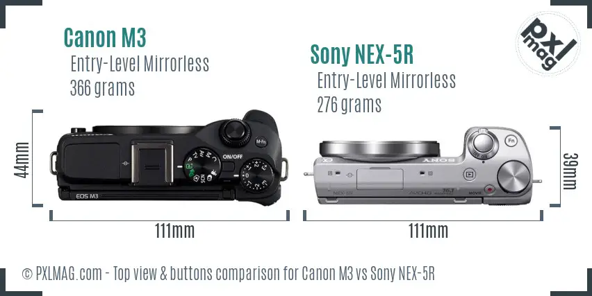 Canon M3 vs Sony NEX-5R top view buttons comparison