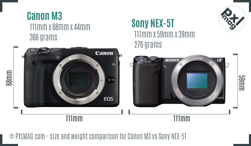Canon M3 vs Sony NEX-5T size comparison