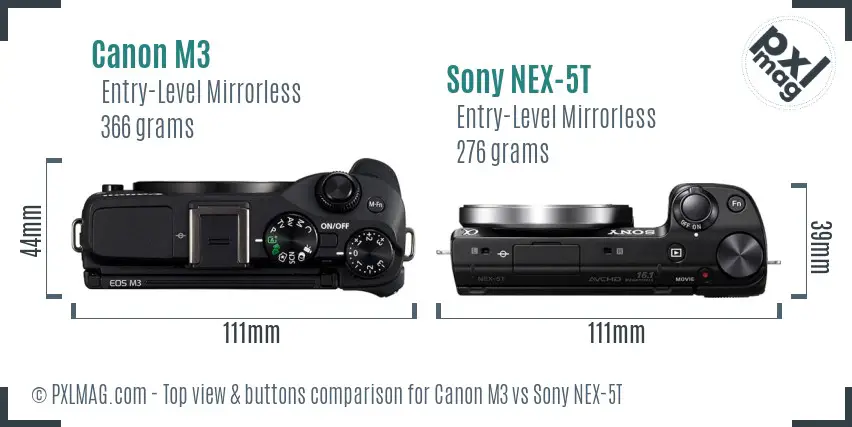 Canon M3 vs Sony NEX-5T top view buttons comparison