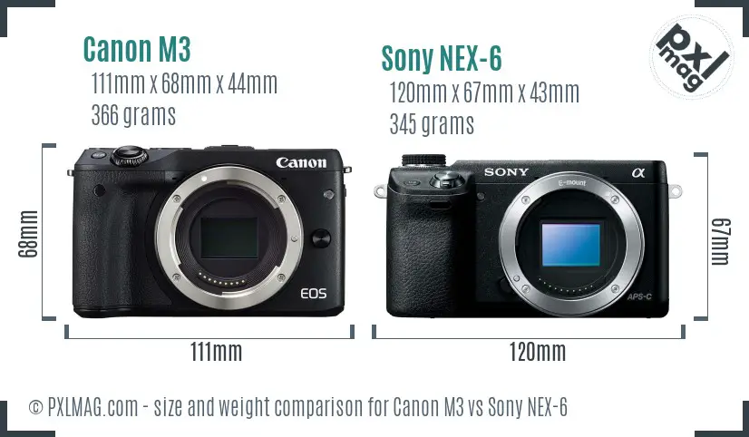 Canon M3 vs Sony NEX-6 size comparison